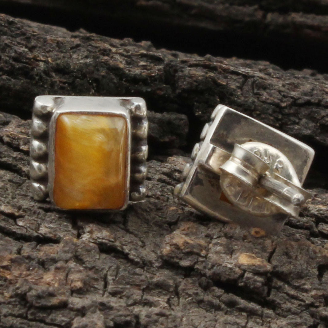 Tiger's Eye Gemstone Stud Earrings 925 Sterling Silver Boho Jewelry