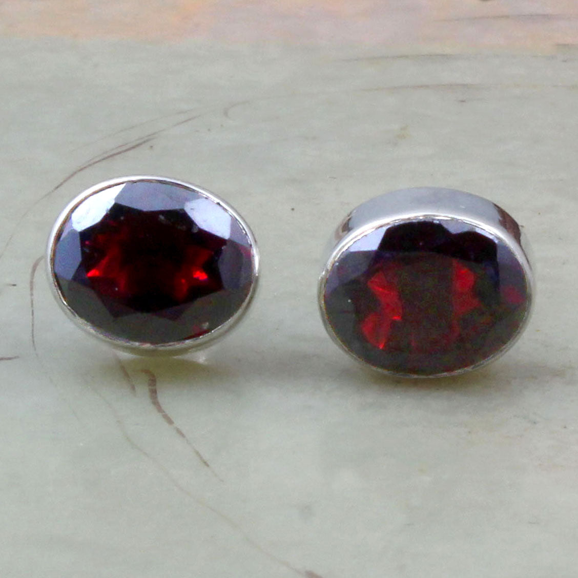 Red Garnet Stud 925 Sterling Silver Natural Gemstone January Birthstone Jewelry