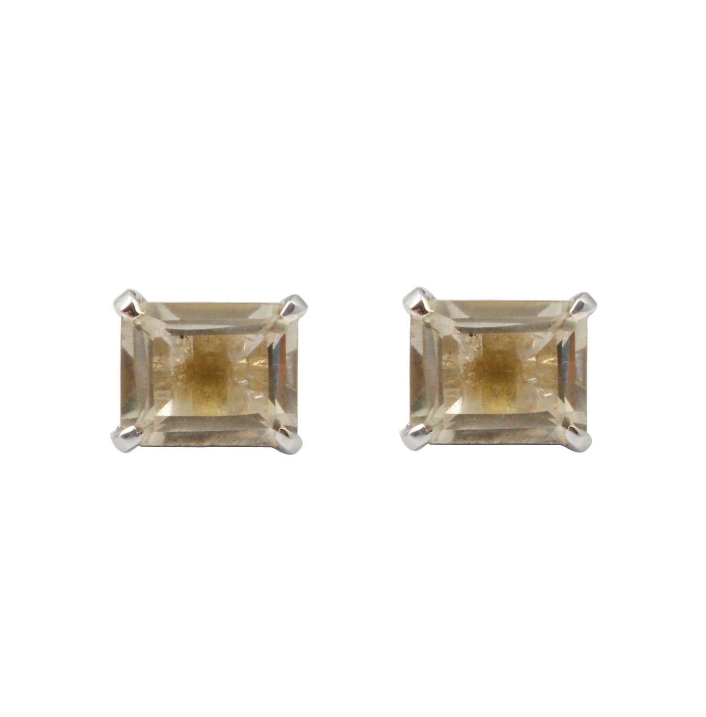 Green Amethyst Stud 925 Sterling Silver Natural Gemstone Prong Setting Earrings