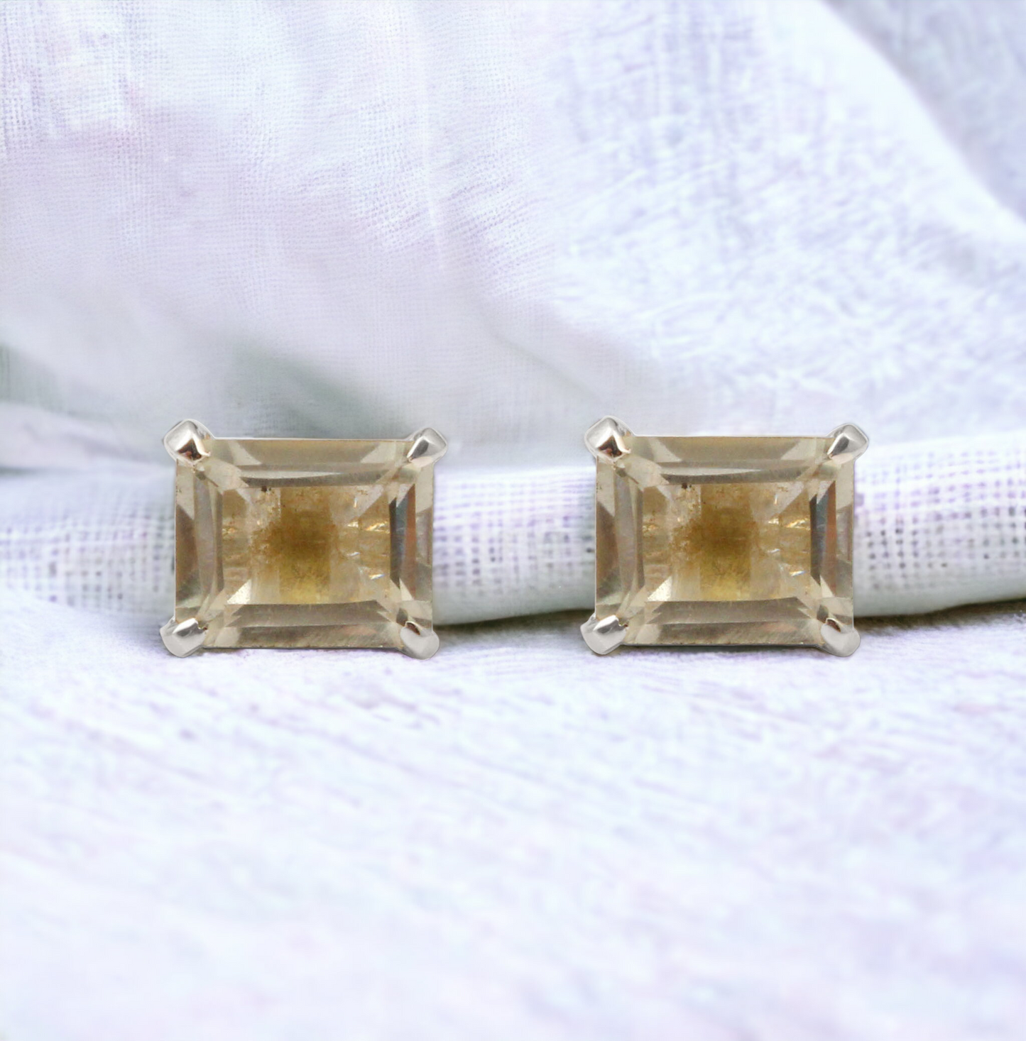 Green Amethyst Stud 925 Sterling Silver Natural Gemstone Prong Setting Earrings