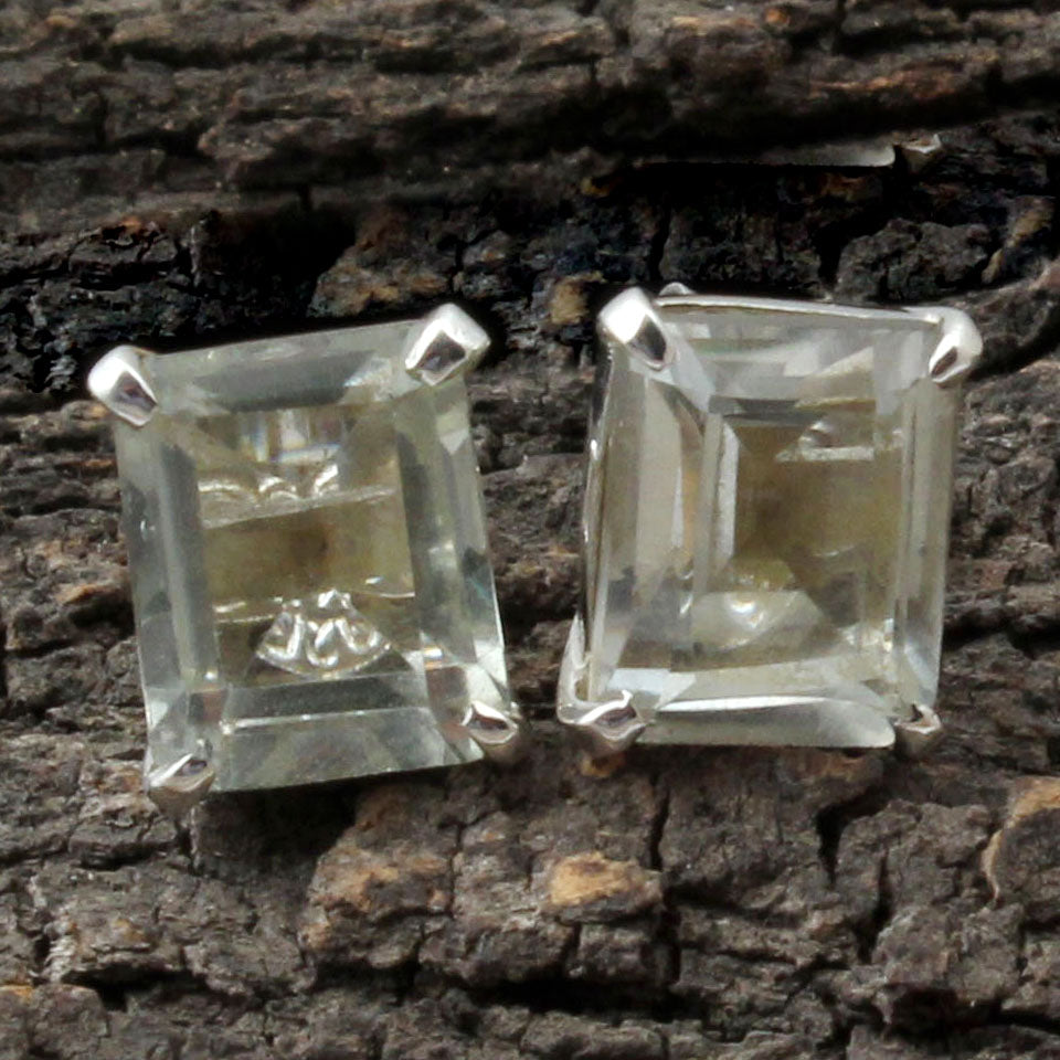 Green Amethyst Stud 925 Sterling Silver Natural Gemstone Prong Setting Earrings