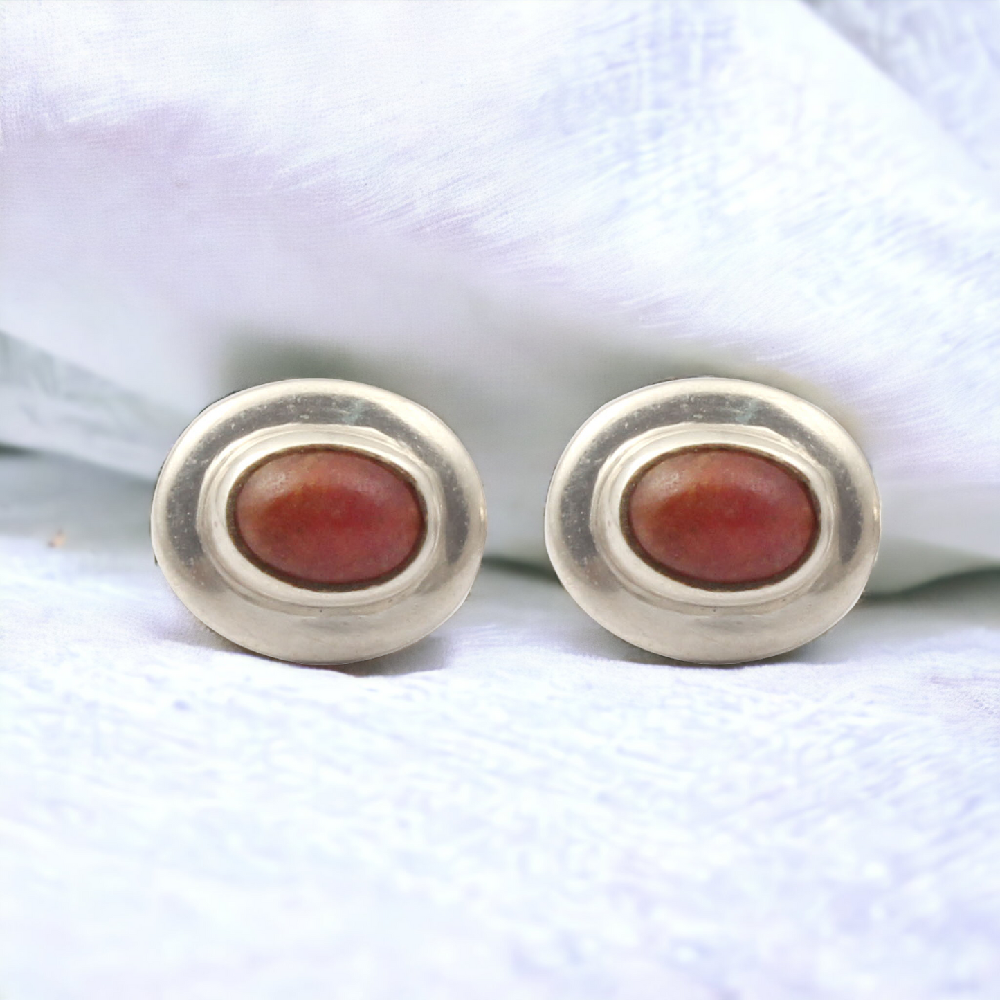 Natural Ruby Stud Earrings Bezel Set 925 Sterling Silver Handmade Oval Shape Gemstone Earrings