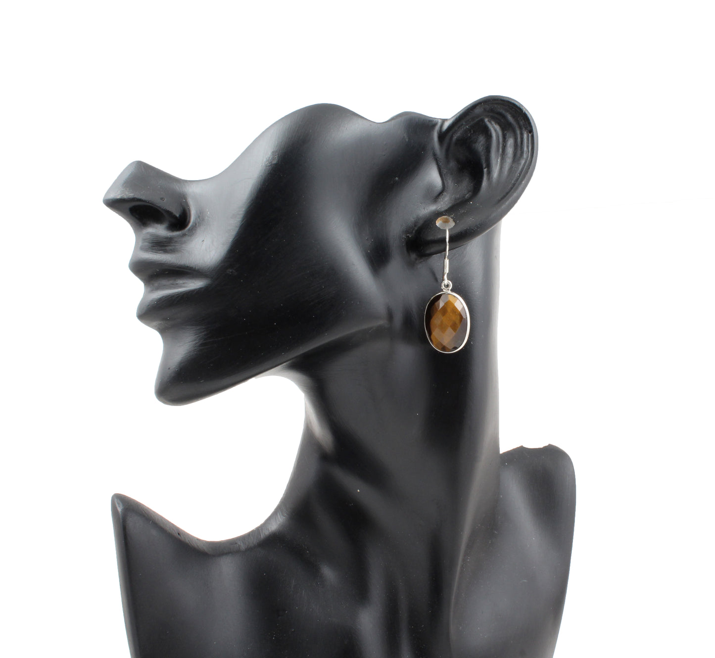 Tiger's Eye 925 Sterling Silver Earrings Oval Shape Faceted Gemstone Bezel Setting Earrings