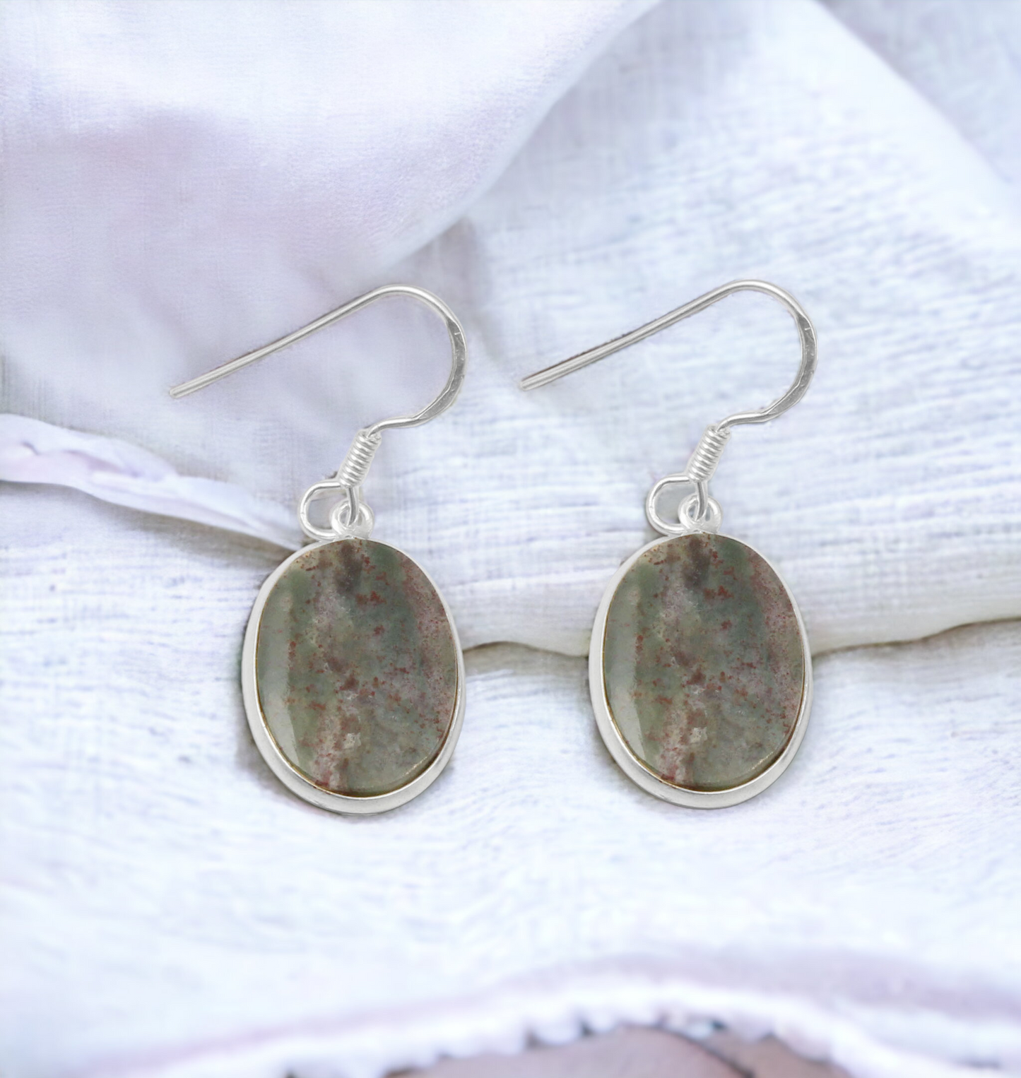 Bloodstone March Birthstone Earrings 925 Solid Silver Dangle Gemstone Jewelry