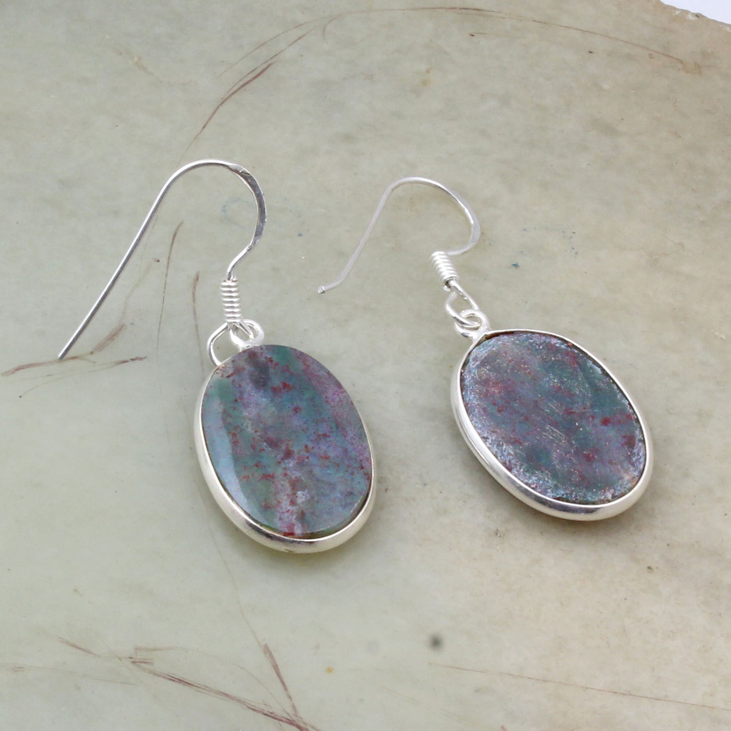Bloodstone March Birthstone Earrings 925 Solid Silver Dangle Gemstone Jewelry