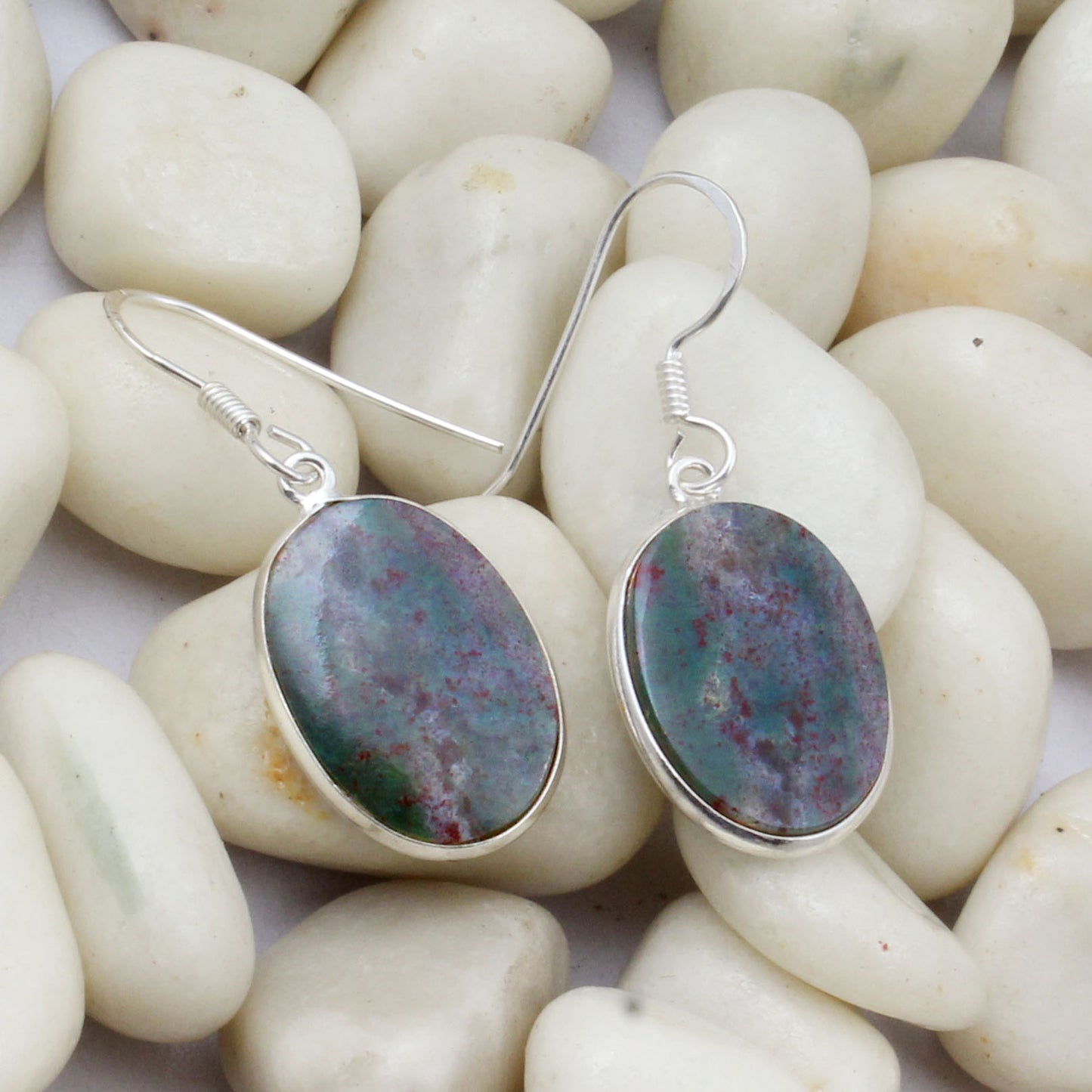 Bloodstone March Birthstone Earrings 925 Solid Silver Dangle Gemstone Jewelry