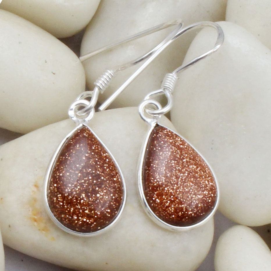 Sandstone 925 Sterling Silver Earrings Golden Sunstone Earrings Pear Shape Bezel Earring