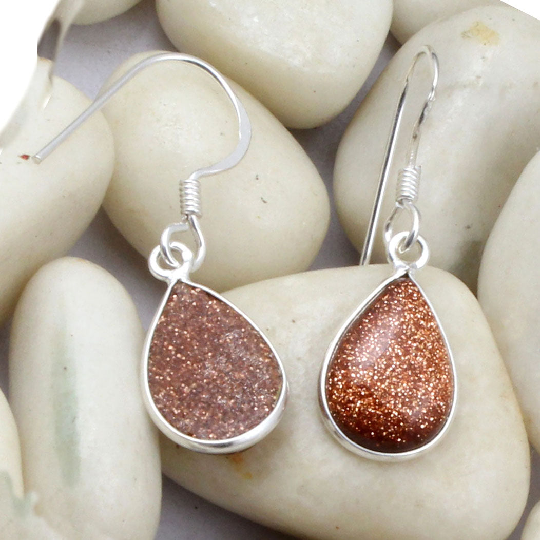 Sandstone 925 Sterling Silver Earrings Golden Sunstone Earrings Pear Shape Bezel Earring