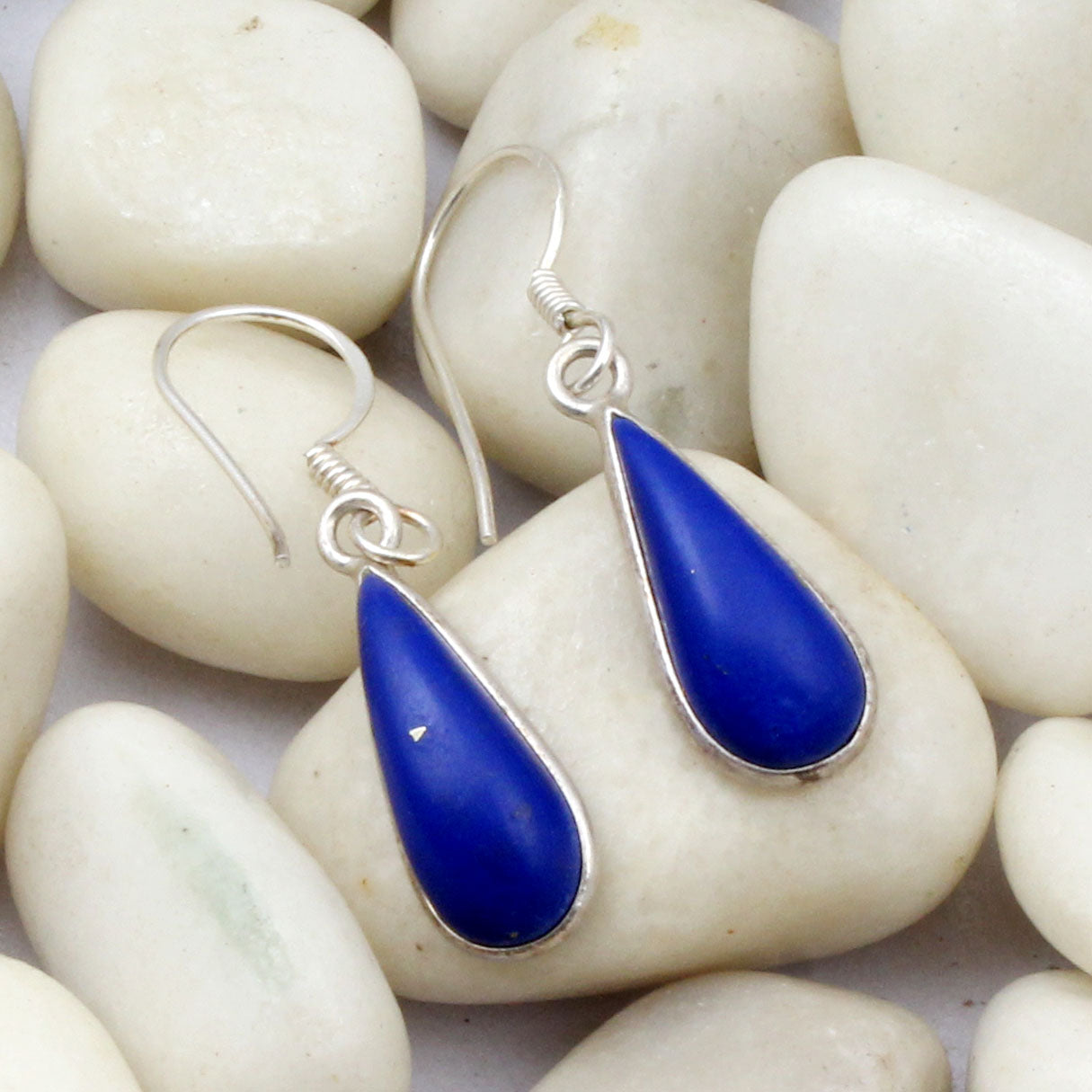 Long Dangle Lapis Lazuli Gemstone Earrings in 925 Sterling Silver Bezel Set Natural Stone Jewelry