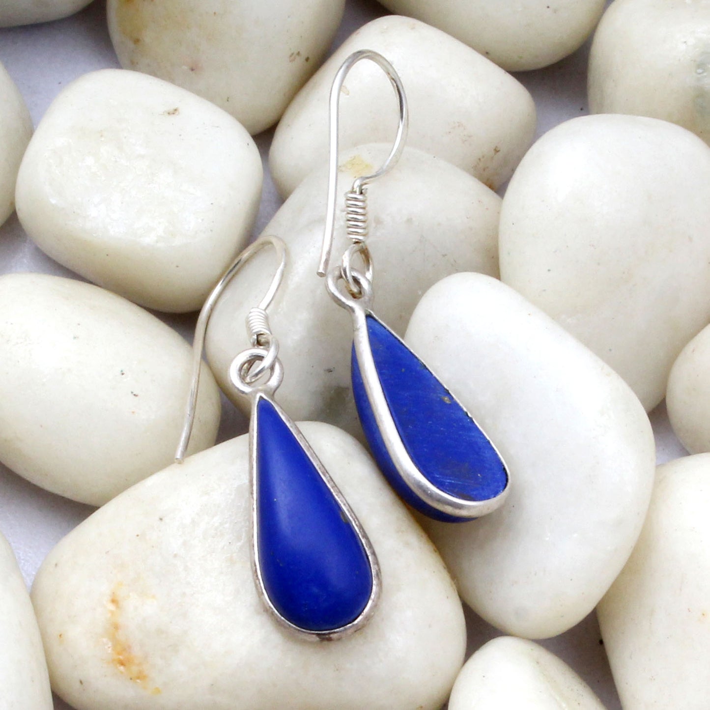 Long Dangle Lapis Lazuli Gemstone Earrings in 925 Sterling Silver Bezel Set Natural Stone Jewelry