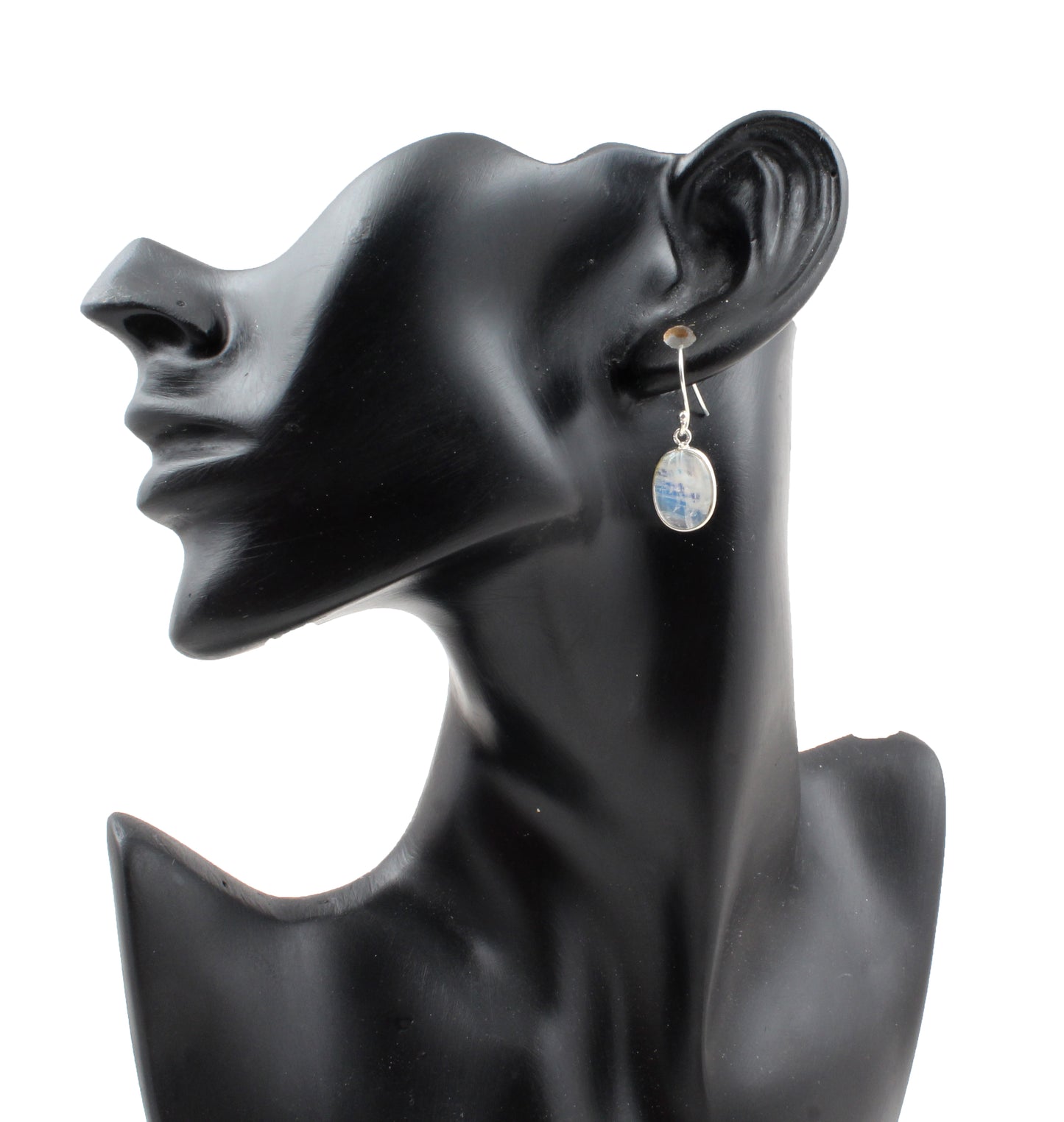 Rainbow Moonstone Oval Shape Earrings with 925 Sterling Silver Bezel Setting Earrings