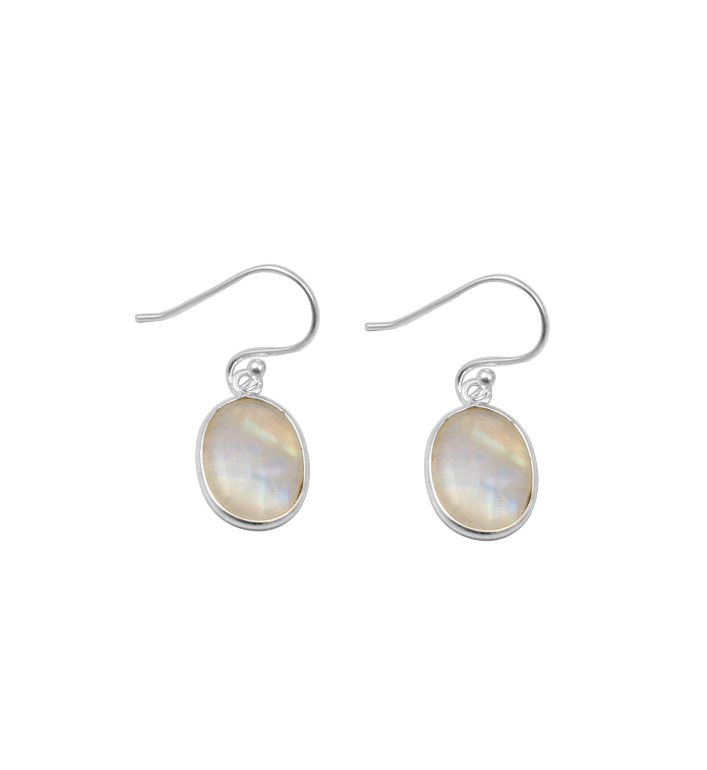 Rainbow Moonstone Oval Shape Earrings with 925 Sterling Silver Bezel Setting Earrings