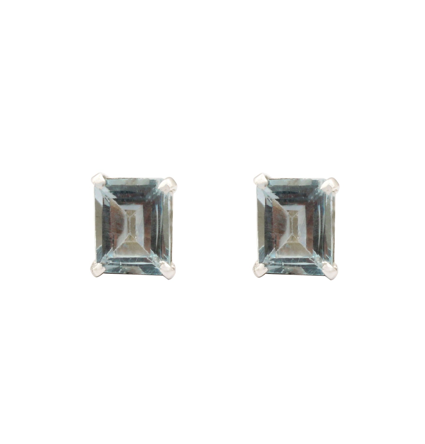 Faceted Blue Topaz Stud Earrings Handmade Prong Setting 925 Sterling Silver Earrings