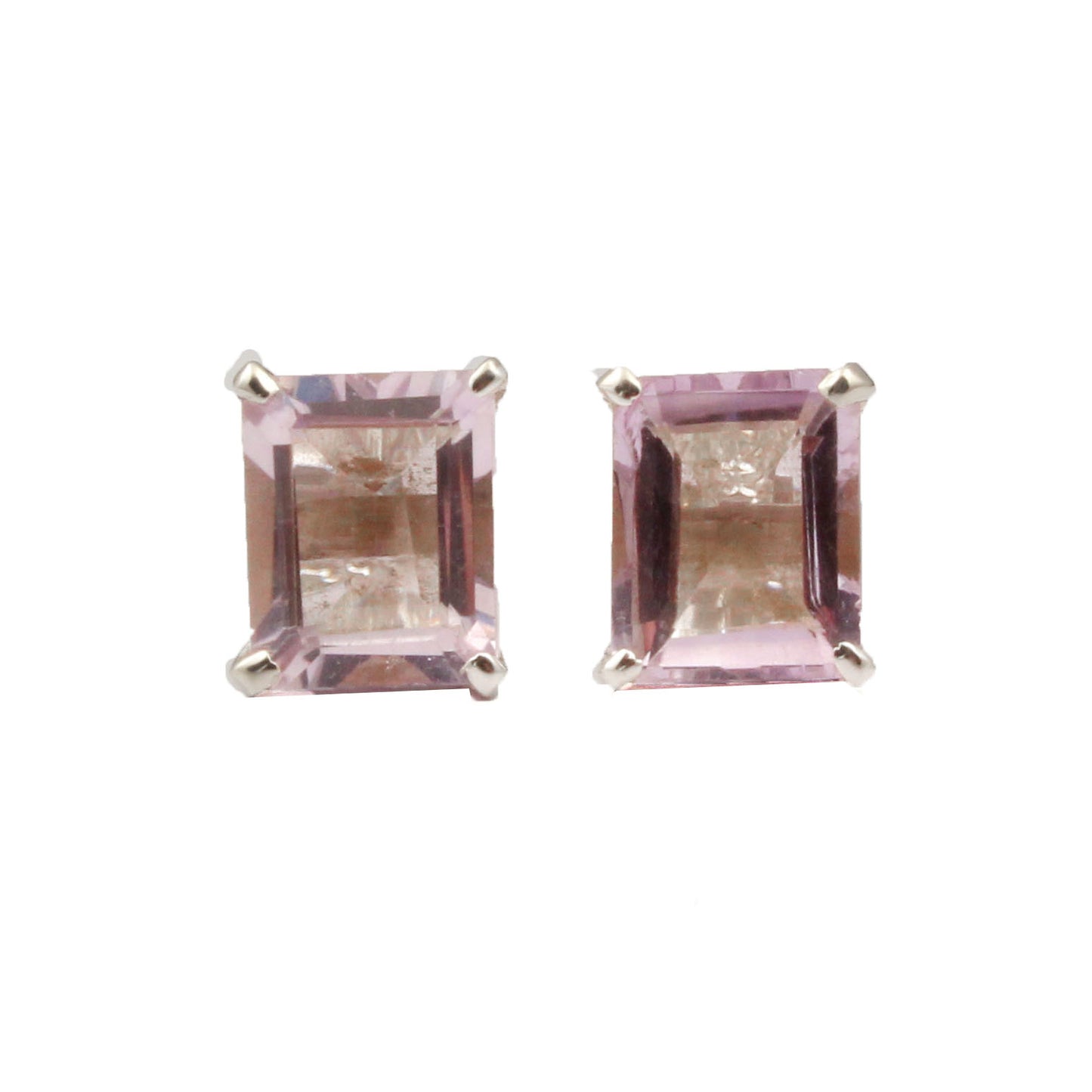 Natural Amethyst Stud Handmade Prong Setting 925 Sterling Silver Earrings