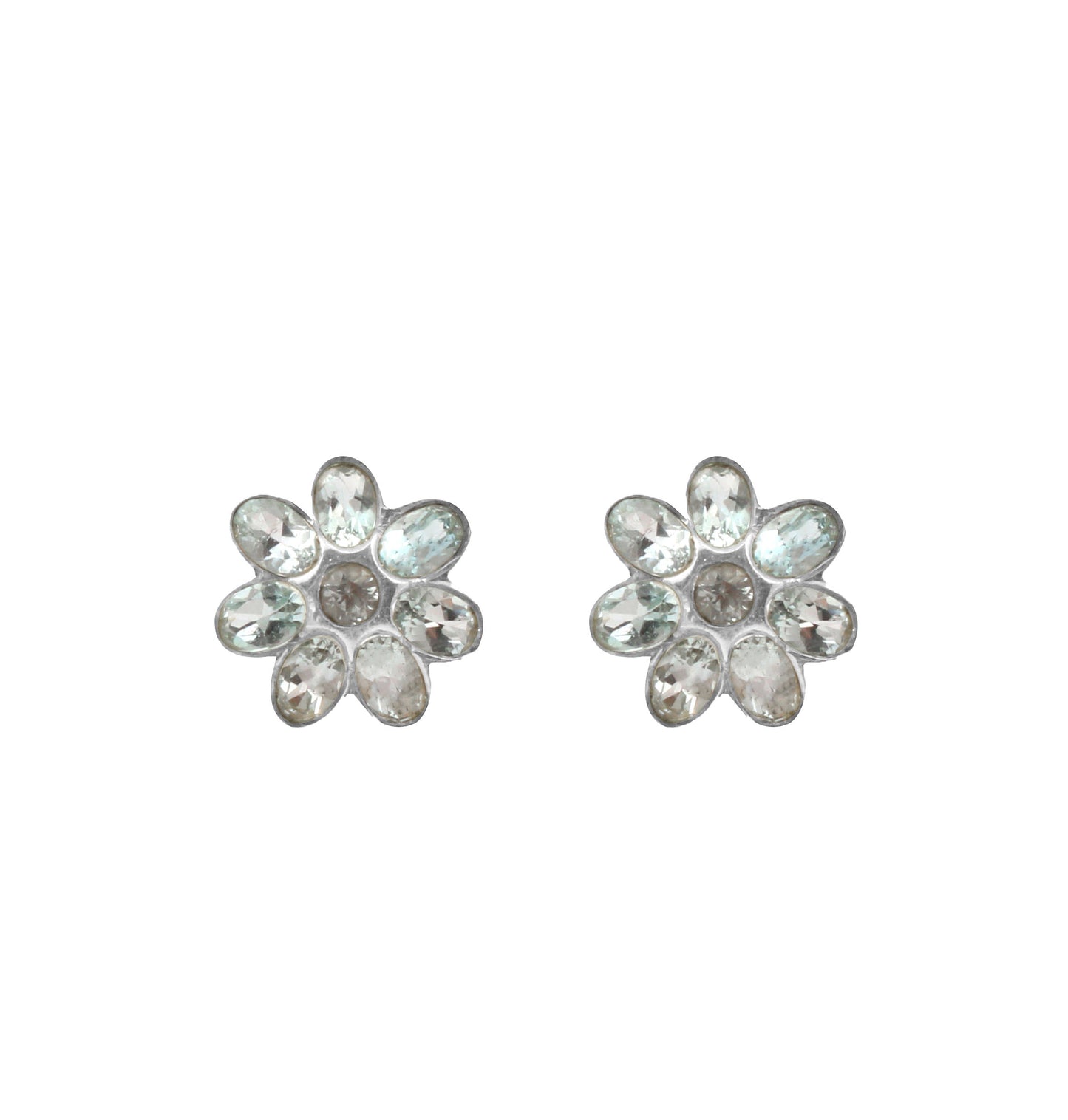 Multi Blue Topaz Floral Stud Earrings in 925 Sterling Silver Handmade Jewelry