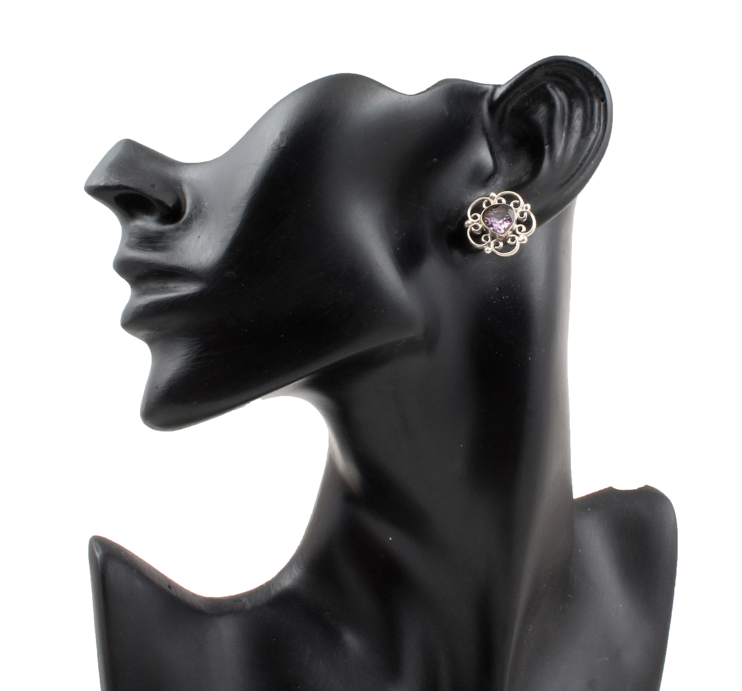Heart Amethyst Floral Stud Handmade 925 Sterling Silver Earrings Jewelry