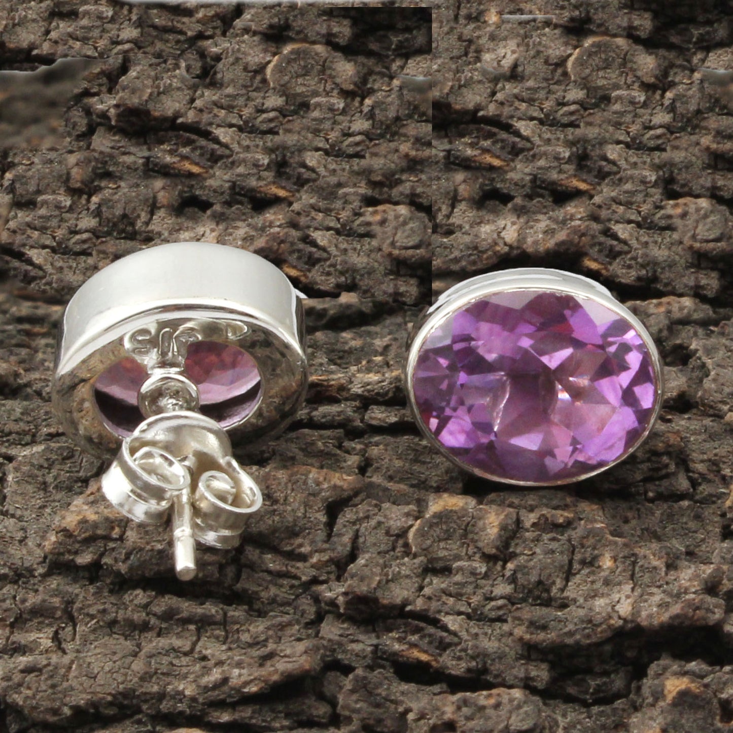 Oval Amethyst Stud Handmade 925 Sterling Silver Faceted Gemstone Earrings