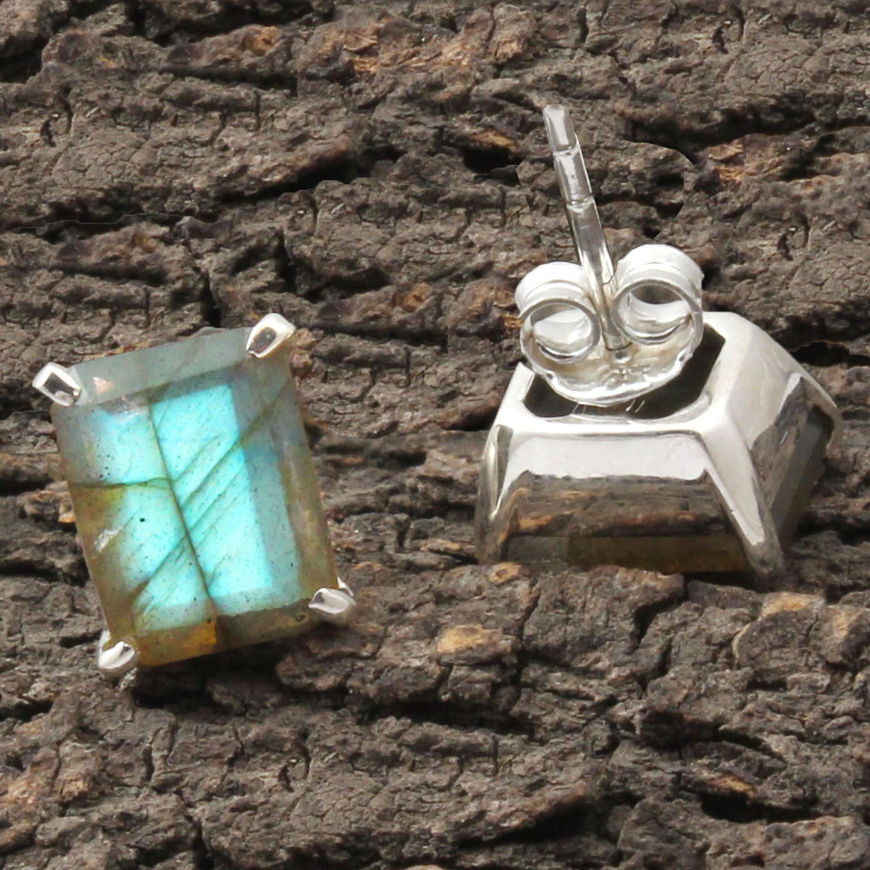 Labradorite Stud Handmade Prong Setting 925 Sterling Silver Earrings Jewelry