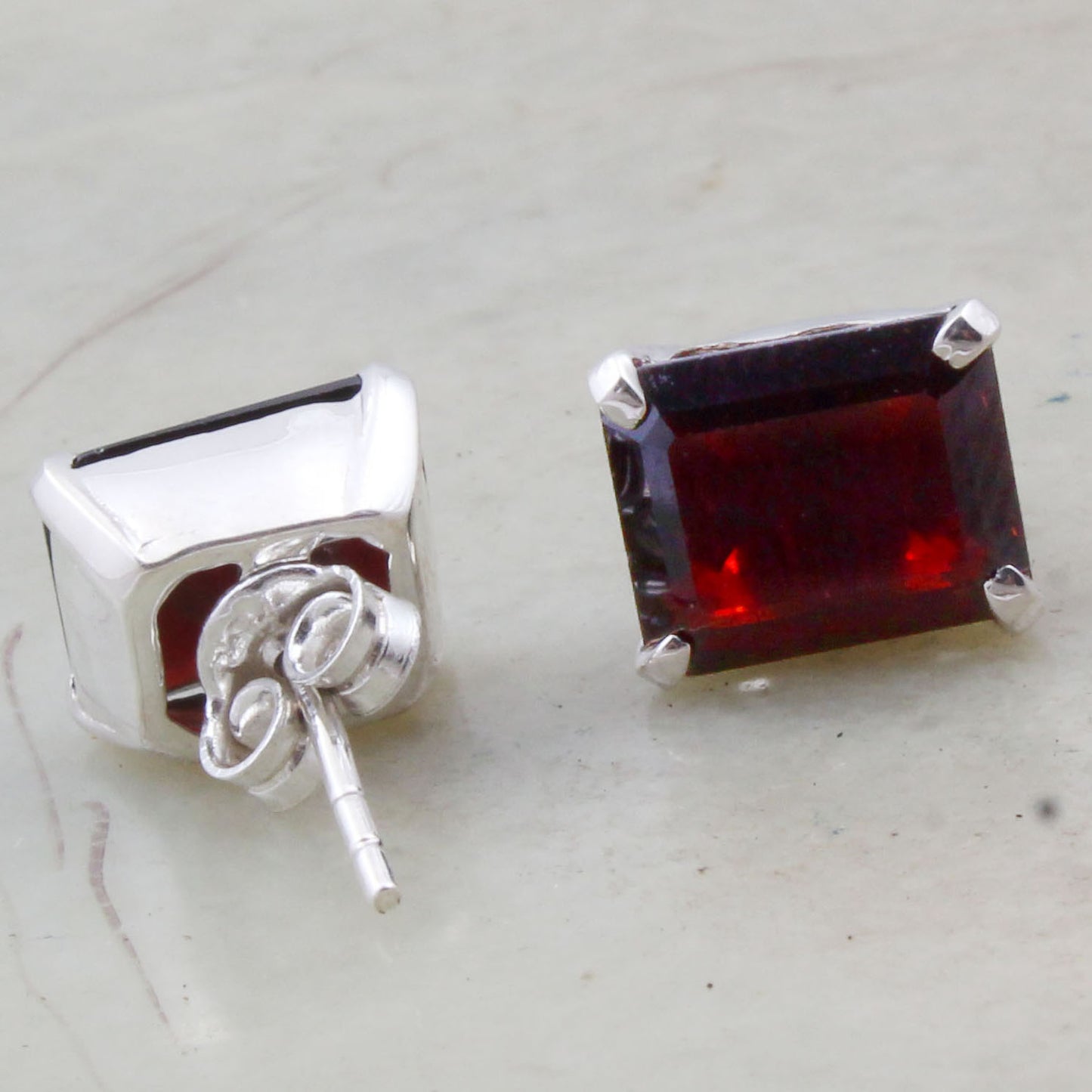 Red Garnet Stud Earrings Handmade Prong Setting 925 Sterling Silver Jewelry