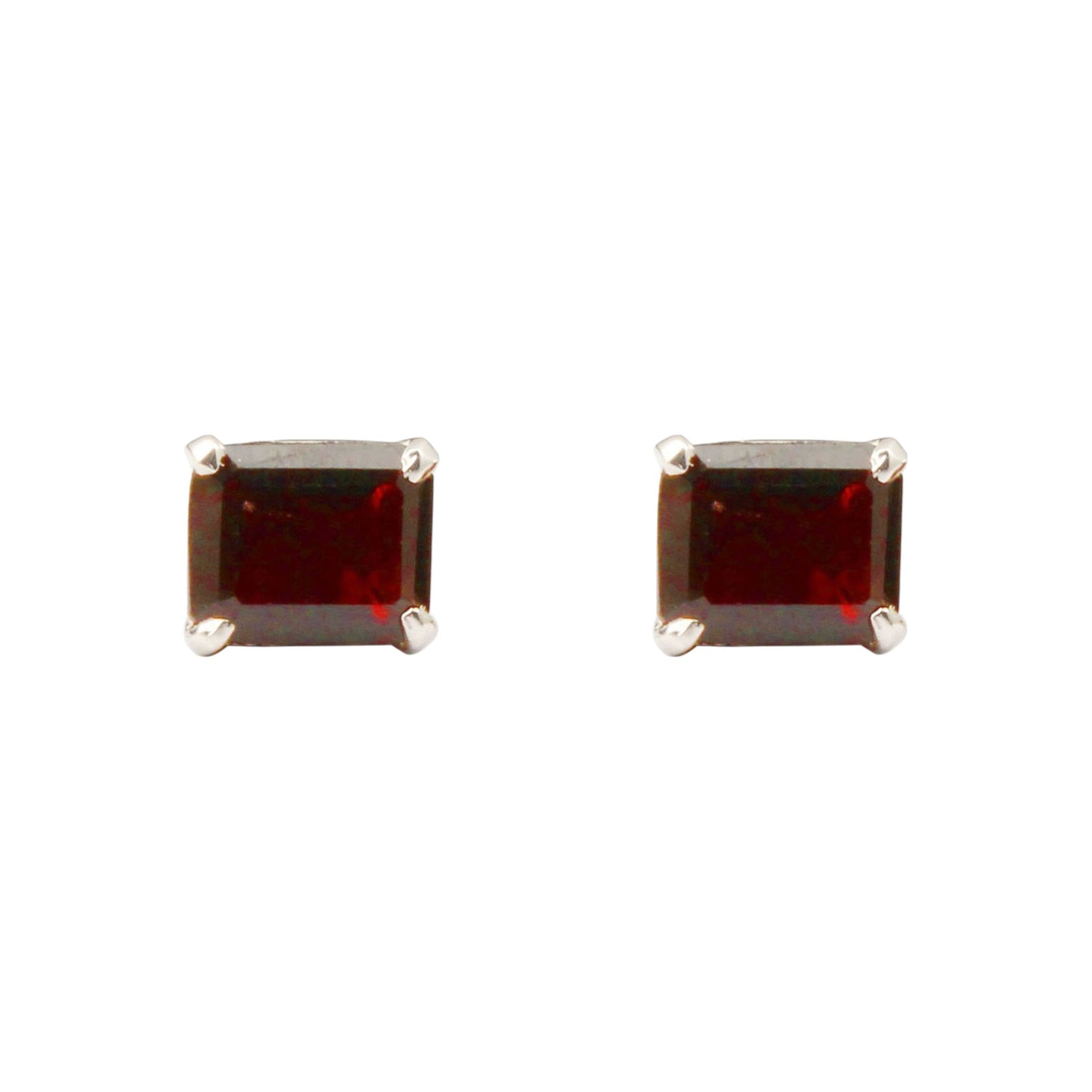 Red Garnet Stud Earrings Handmade Prong Setting 925 Sterling Silver Jewelry