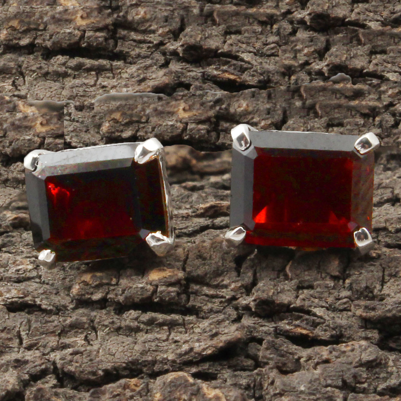 Red Garnet Stud Earrings Handmade Prong Setting 925 Sterling Silver Jewelry