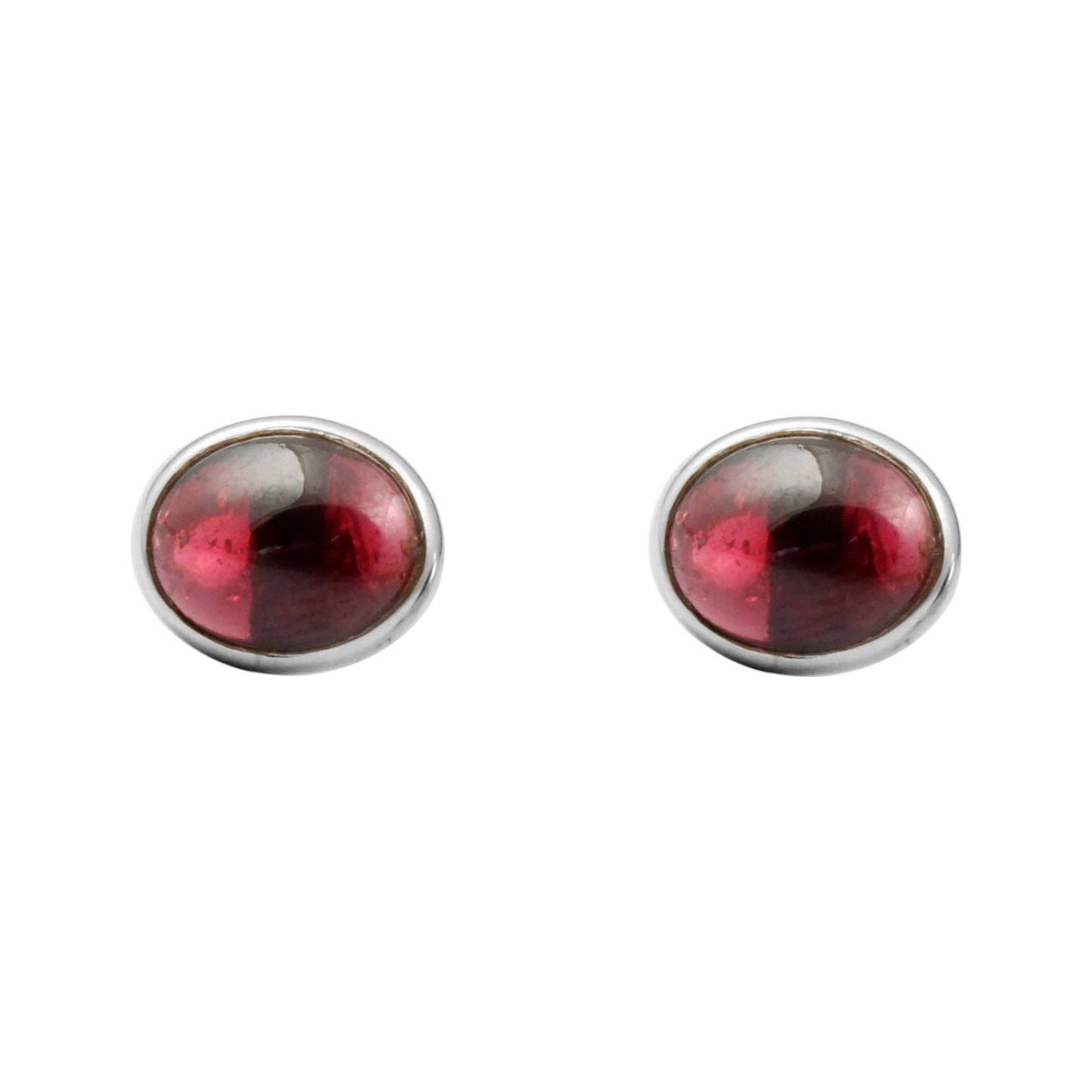 Natural Red Garnet Cabochon Handmade 925 Sterling Silver Bezel Set Earrings