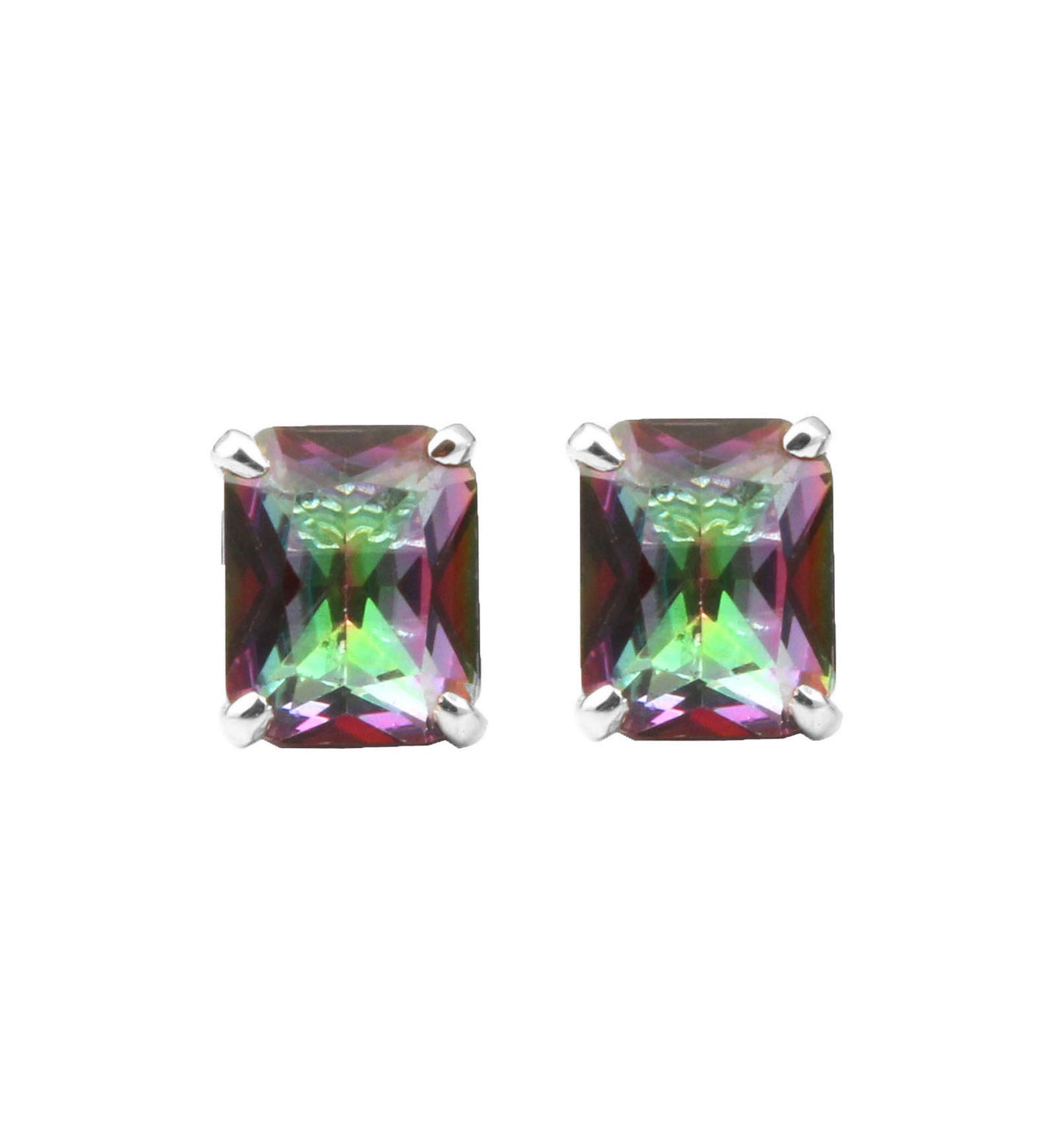 Mystic Topaz Stud Handmade Prong Setting 925 Sterling Silver Stud Earrings