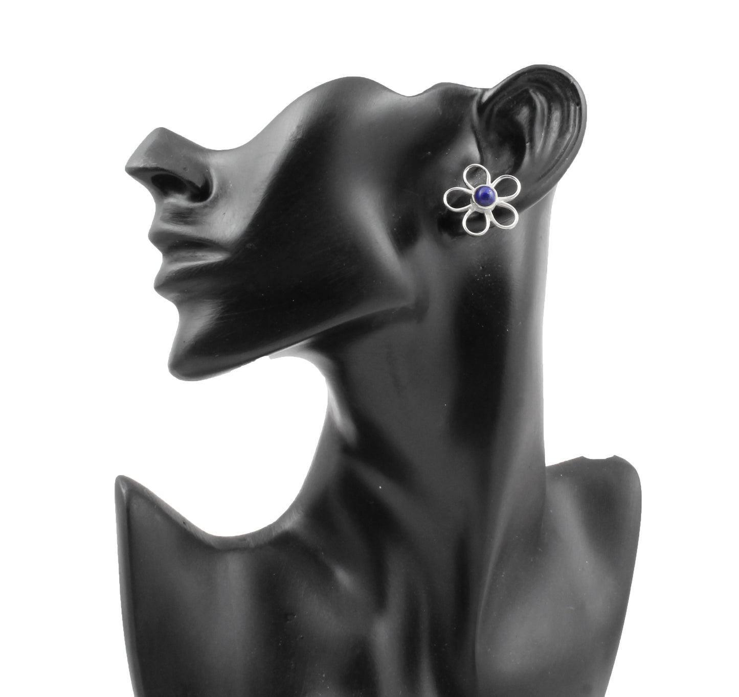 Lapis Lazuli Floral Design 925 Sterling Silver Stud Earrings