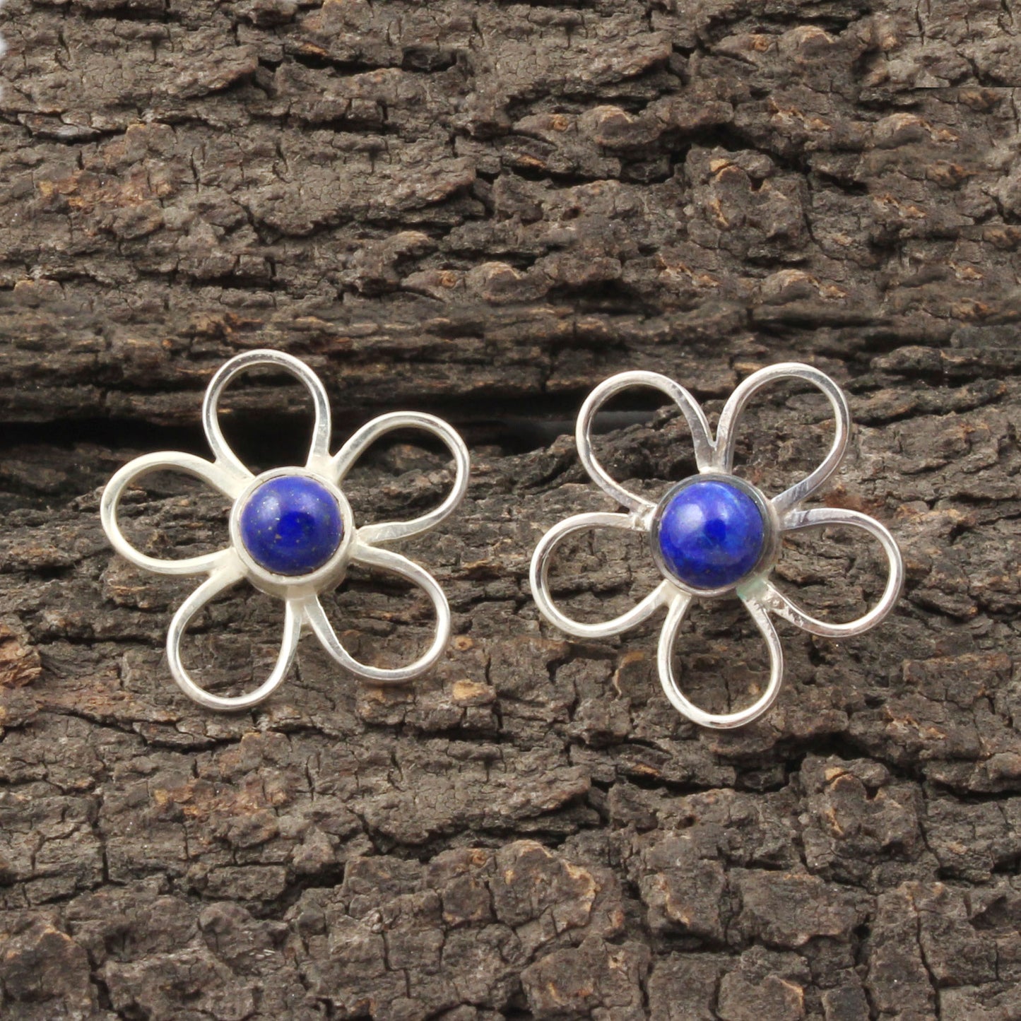 Lapis Lazuli Floral Design 925 Sterling Silver Stud Earrings