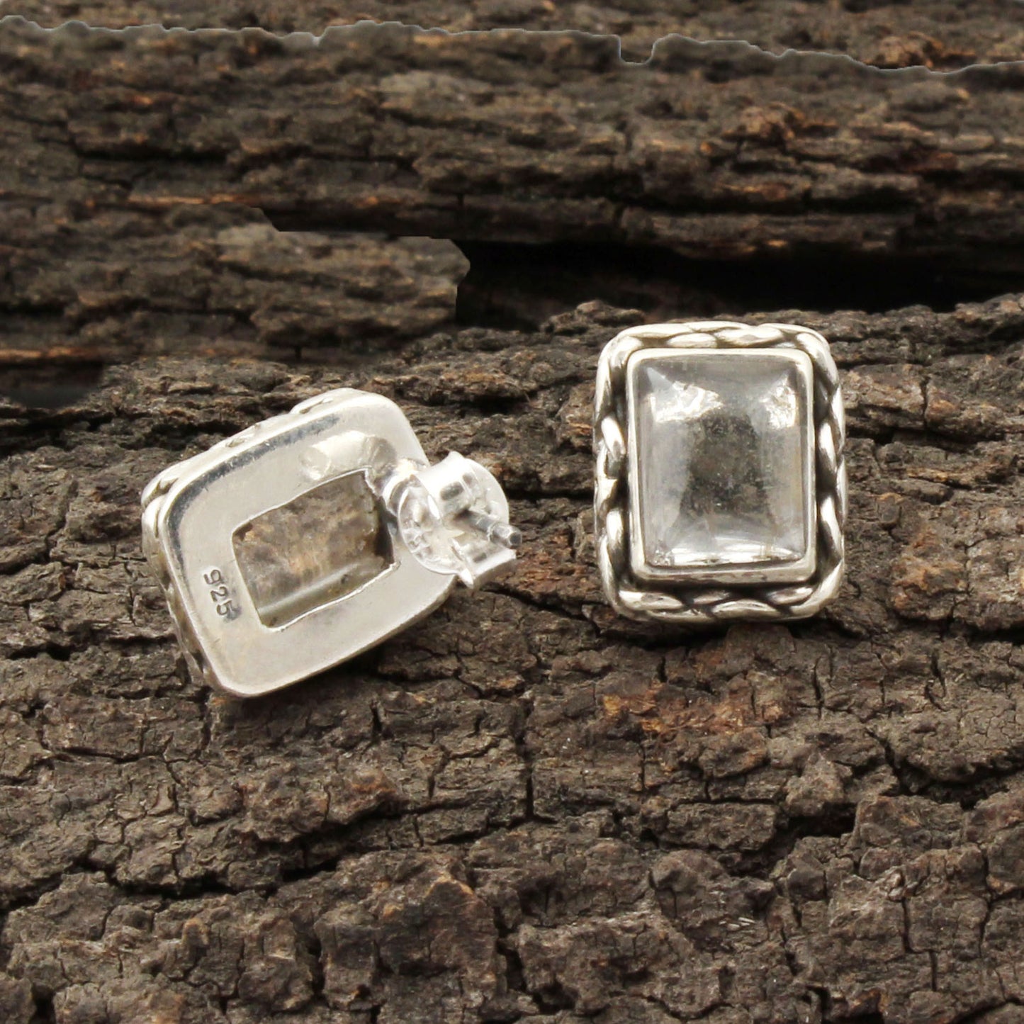 Crystal Quartz Stud Earrings Handmade 925 Sterling Silver Jewelry