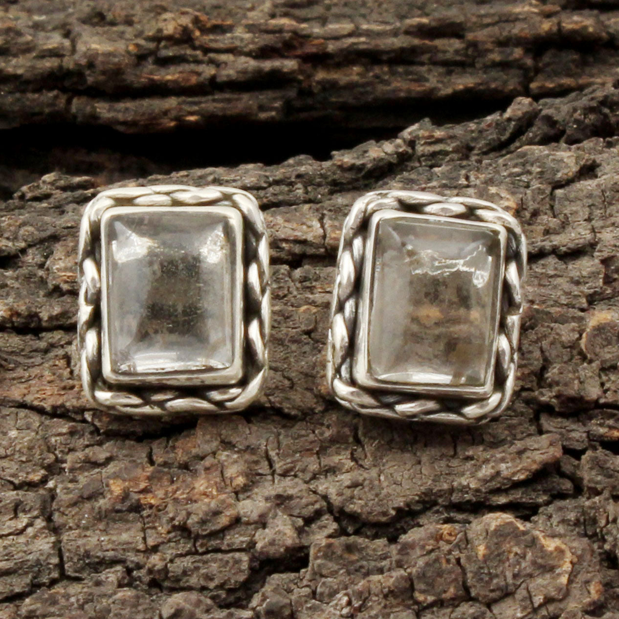 Crystal Quartz Stud Earrings Handmade 925 Sterling Silver Jewelry