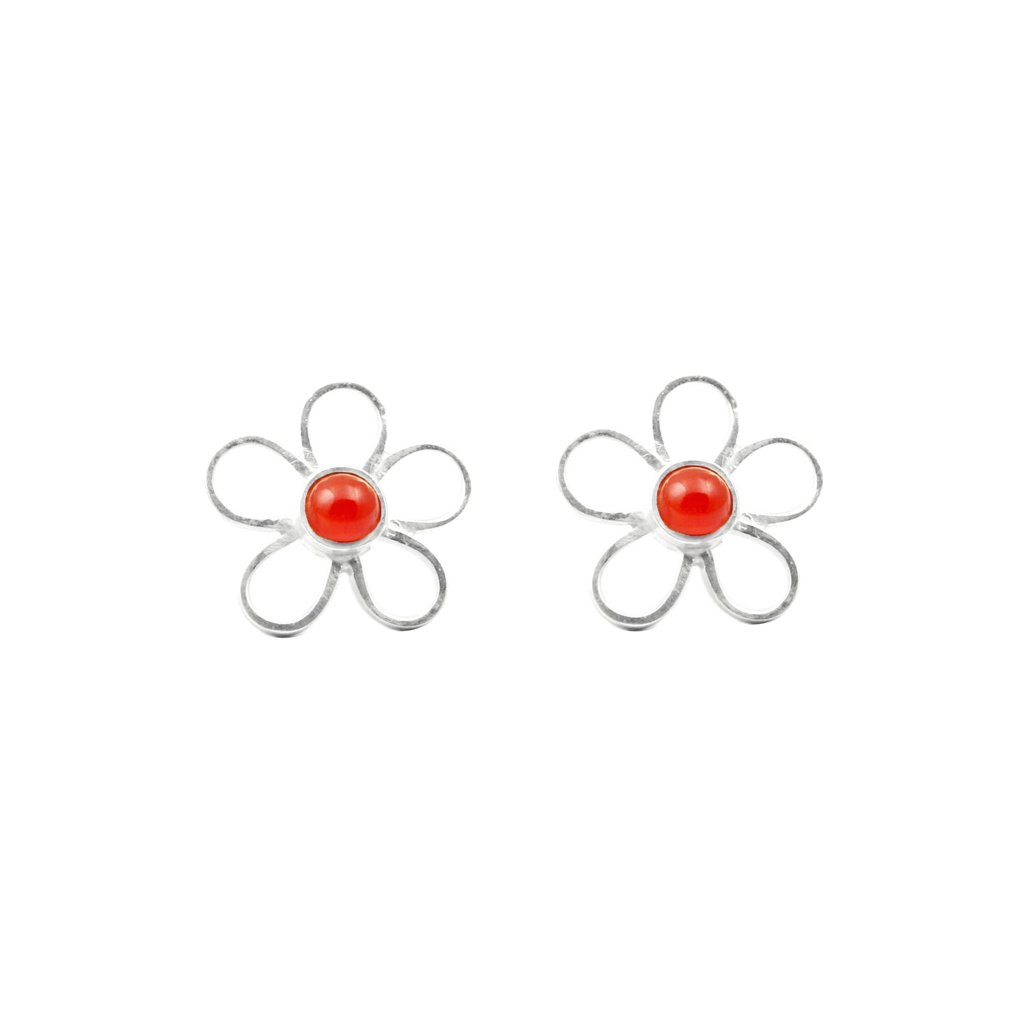 Carnelian Floral Design 925 Sterling Silver Stud Earrings