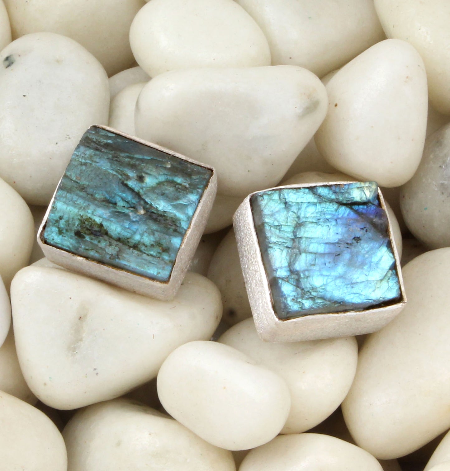Rough Labradorite Stud Matte Finish 925 Sterling Silver Natural Gemstone Earrings