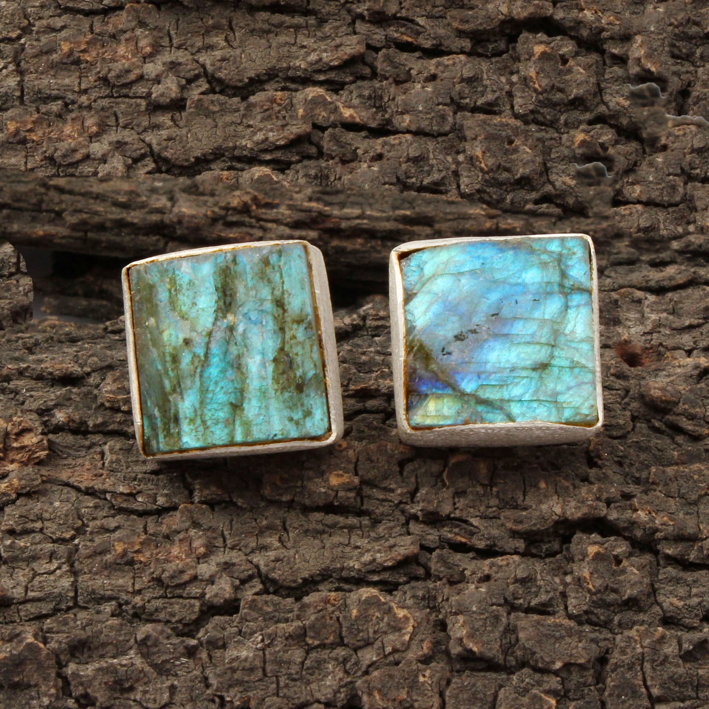 Rough Labradorite Stud Matte Finish 925 Sterling Silver Natural Gemstone Earrings