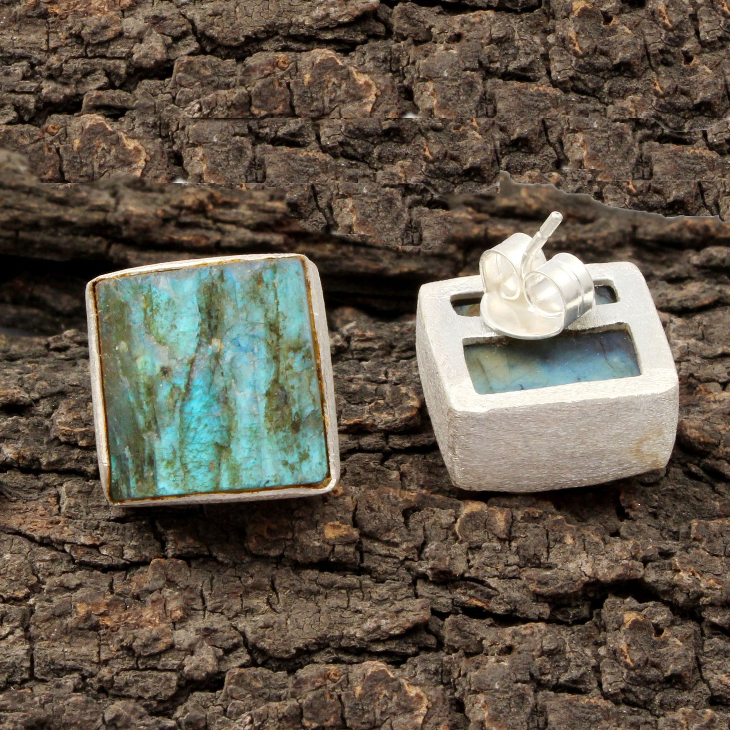 Rough Labradorite Stud Matte Finish 925 Sterling Silver Natural Gemstone Earrings