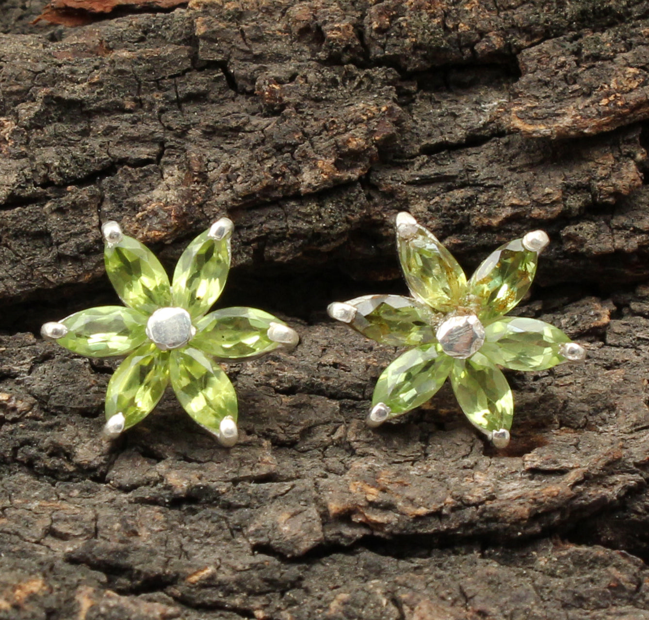 Natural Peridot Stud Earrings Handmade 925 Sterling Silver Jewelry