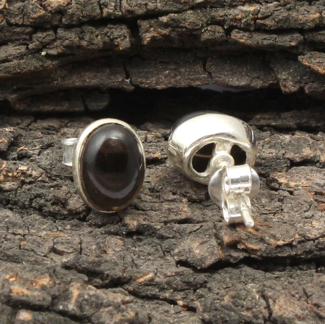 Smoky Quartz Stud Earrings Handmade 925 Sterling Silver Gemstone Jewelry