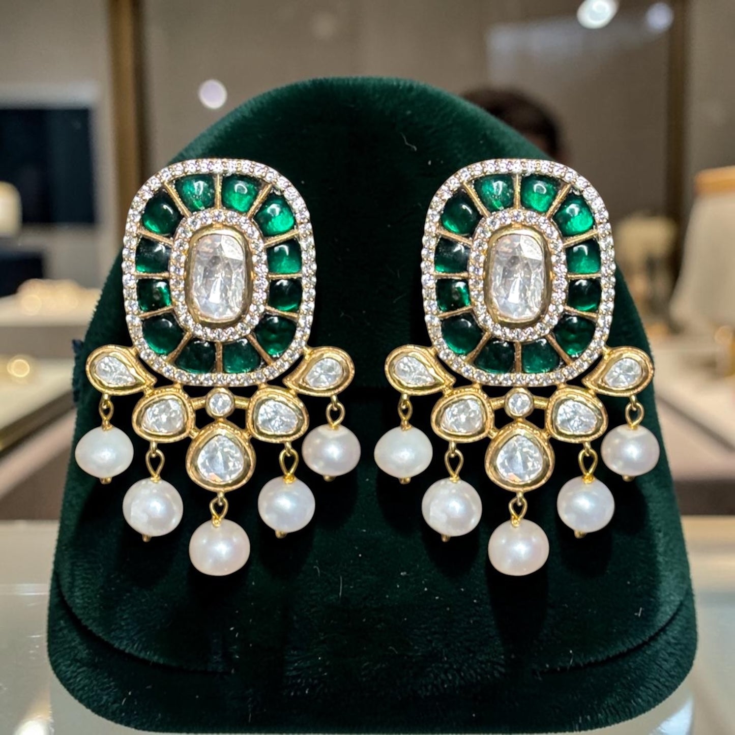 traditional green pearl earrings