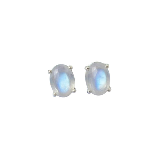 Rainbow Moonstone Stud Earrings 925 Sterling Silver Handmade Jewelry Prong Setting Stud Earrings
