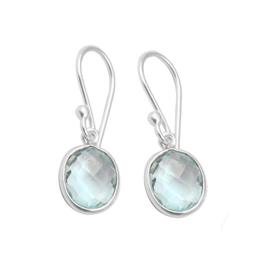 Blue Topaz 925 Sterling Silver Earrings December Birthstone Jewelry Oval Shape Checker Cut Gemstone Earrings