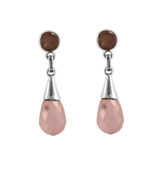 Rose Quartz Dangle Earrings in 925 Sterling Silver Handmade Drop Loose Gemstone Earring