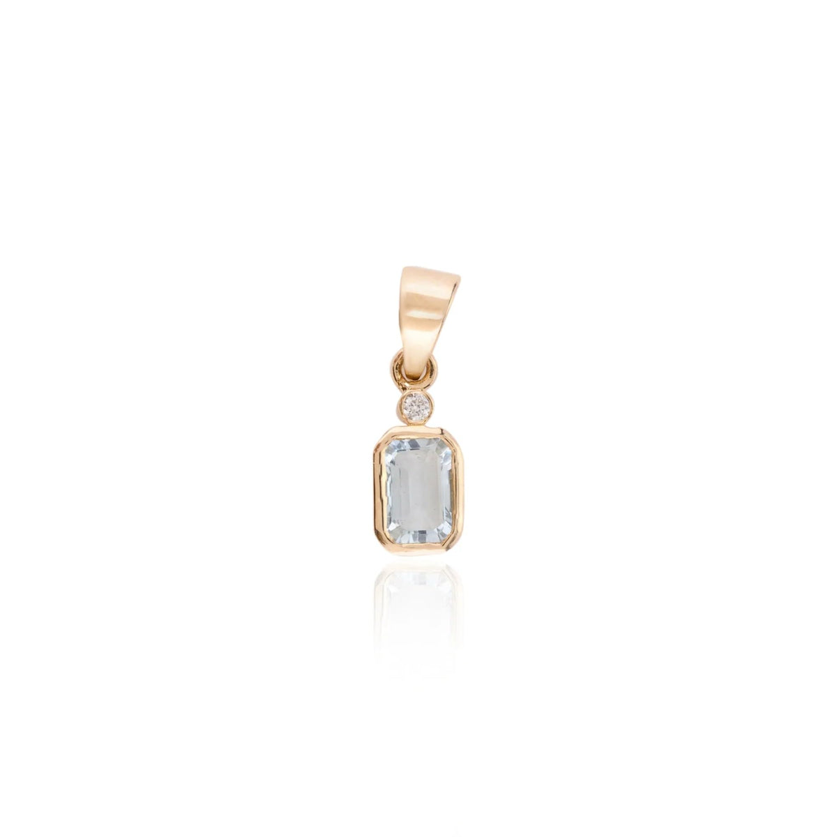 Solid 14K Gold Natural Aquamarine Diamond Necklace March Birthstone Charm Necklace Aquamarine Pendant Minimalist Pendant Gift For Her