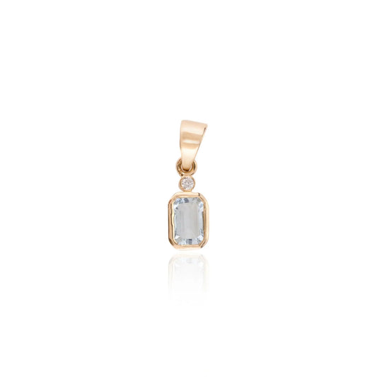 Solid 14K Gold Natural Aquamarine Diamond Necklace March Birthstone Charm Necklace Aquamarine Pendant Minimalist Pendant Gift For Her