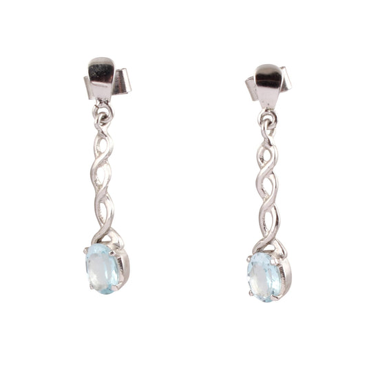 Ethnic Blue Topaz Dangle Earrings Handmade 925 Sterling Silver Designer Prong Setting Faceted Gemstone Earrings
