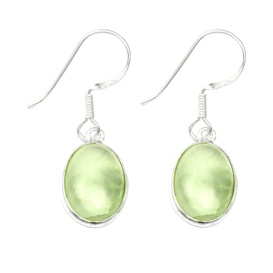 Prehnite Dangle Earrings in 925 Sterling Silver Handmade Lightweight Oval Shape Bezel Set Spring Ear Wire Earrings