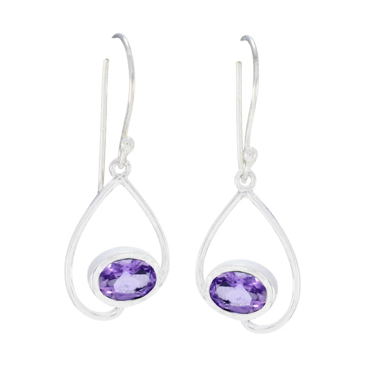 Designer Amethyst Dangle Earrings Handmade Bezel Setting 925 Sterling Silver Earrings