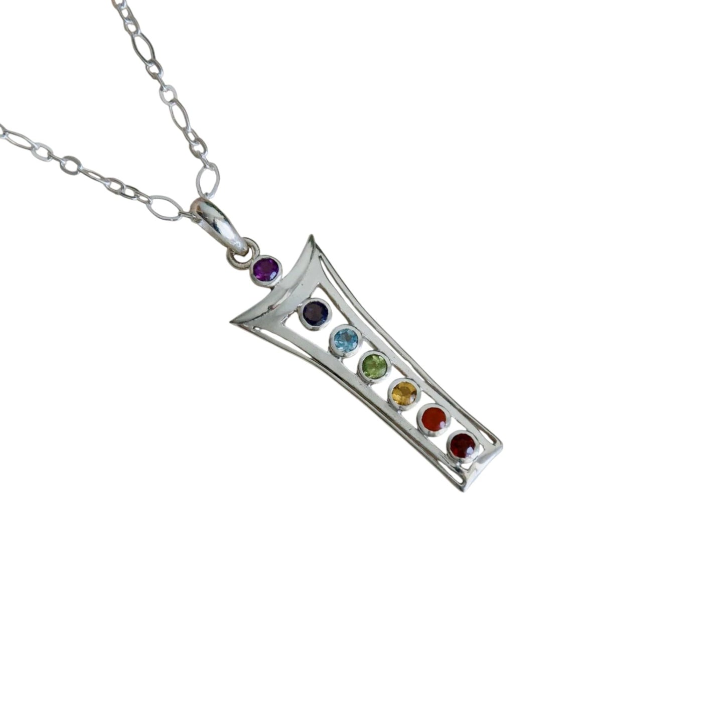 Chakra Pendant Natural 7 Gemstones Unique Minimal Spiritual Healing Yoga Jewelry 925 Sterling Silver Boho Rainbow Reiki