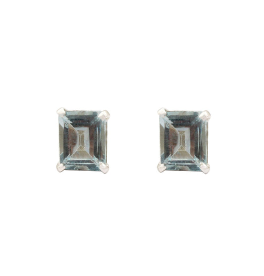 Faceted Blue Topaz Stud Earrings Handmade Prong Setting 925 Sterling Silver Earrings Jewelry for Women and Teens