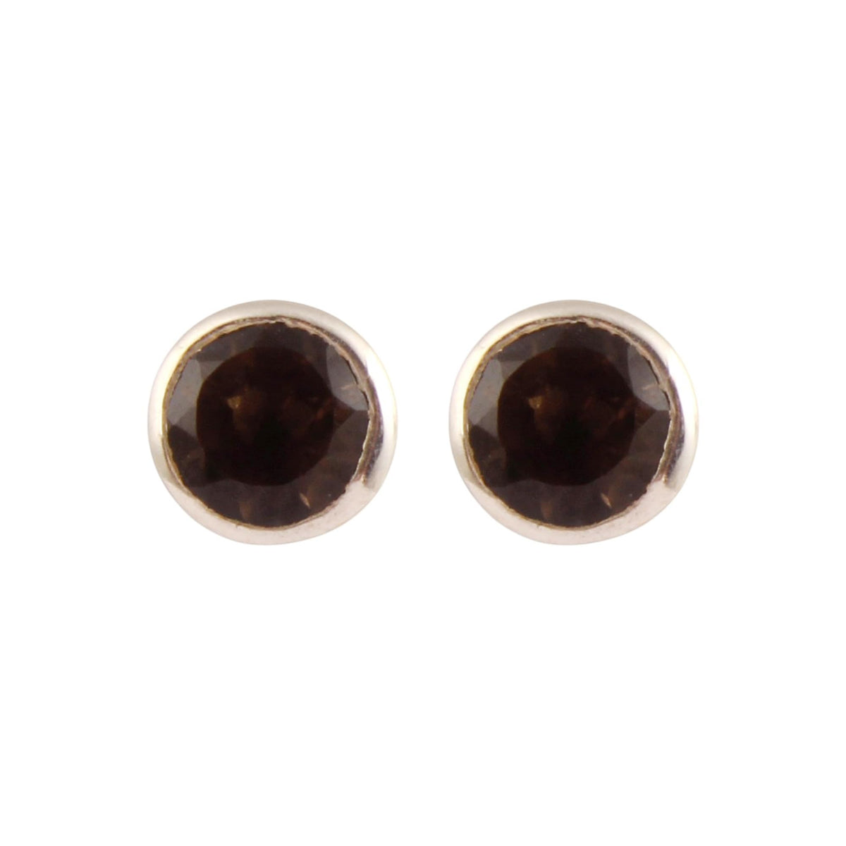 Minimalist Smoky Quartz Stud Earrings Faceted Round Stone 925 Sterling Silver Tiny Stud Jewelry