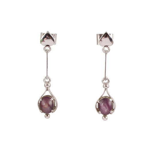 Star Ruby Long Earrings in 925 Sterling Silver Ethnic Wear Prong Setting Minimalist Dangle Earrings Jewelry